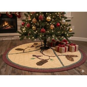 Patch Magic Pinecone Quilted Tree Skirt Plaid Border Cotton Lodge Decor